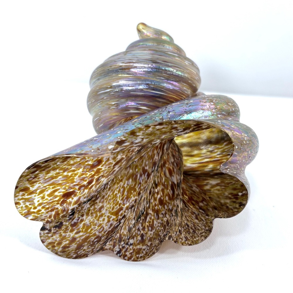 Cohn Stone Art Glass Seashell Sculpture Iridescent Gold Brown 1995 Signed - Picture 5 of 9